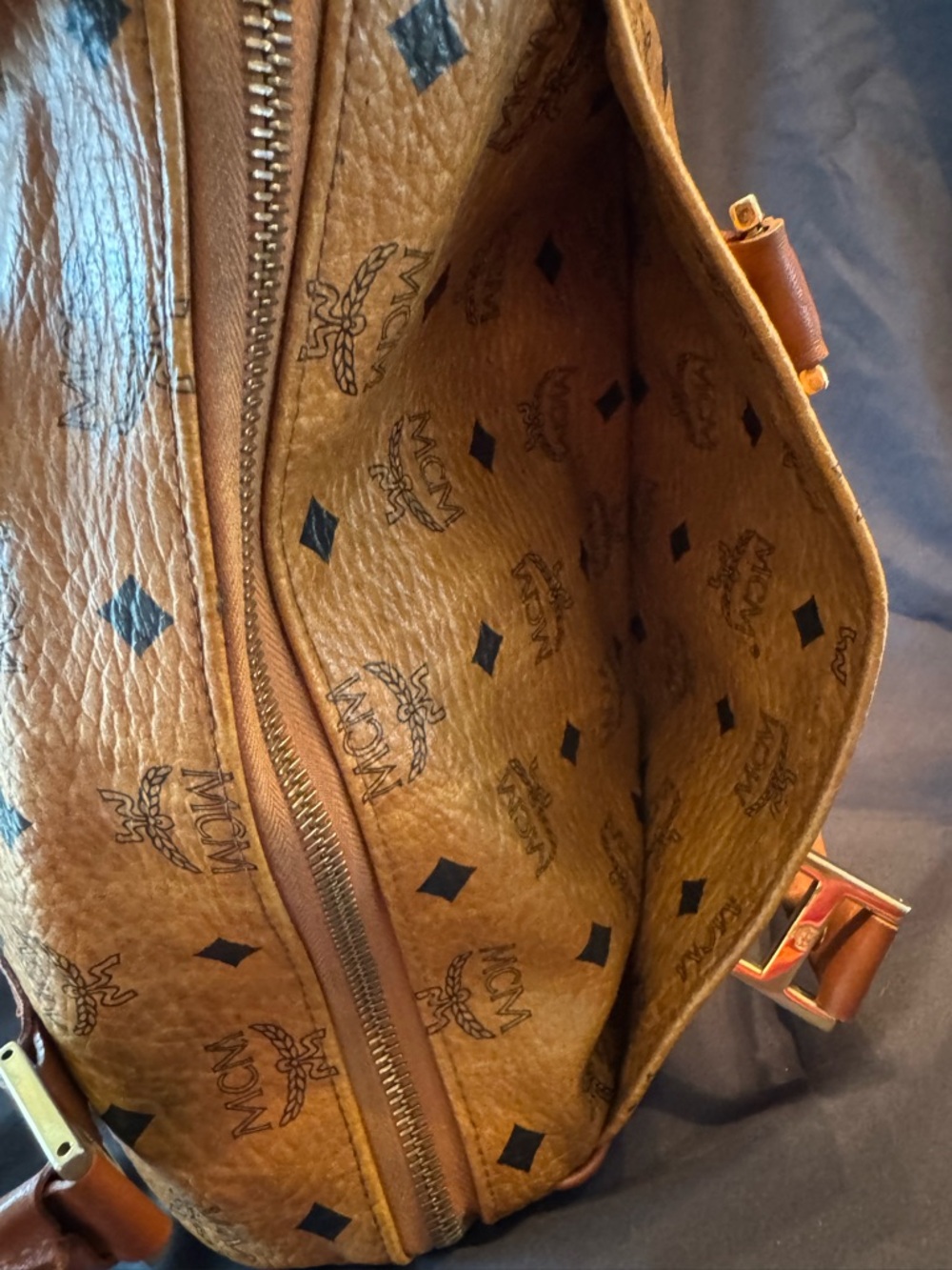 MCM Vintage Cognac Visetos Monogram Boston Bag with Cherry Charm Comes With COA - Picture 12 of 16